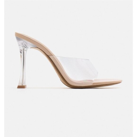 ZARA Clear Transparent Vinyl Heels Sandals Womens Shoes 39 8.5 9 - Picture 2 of 6